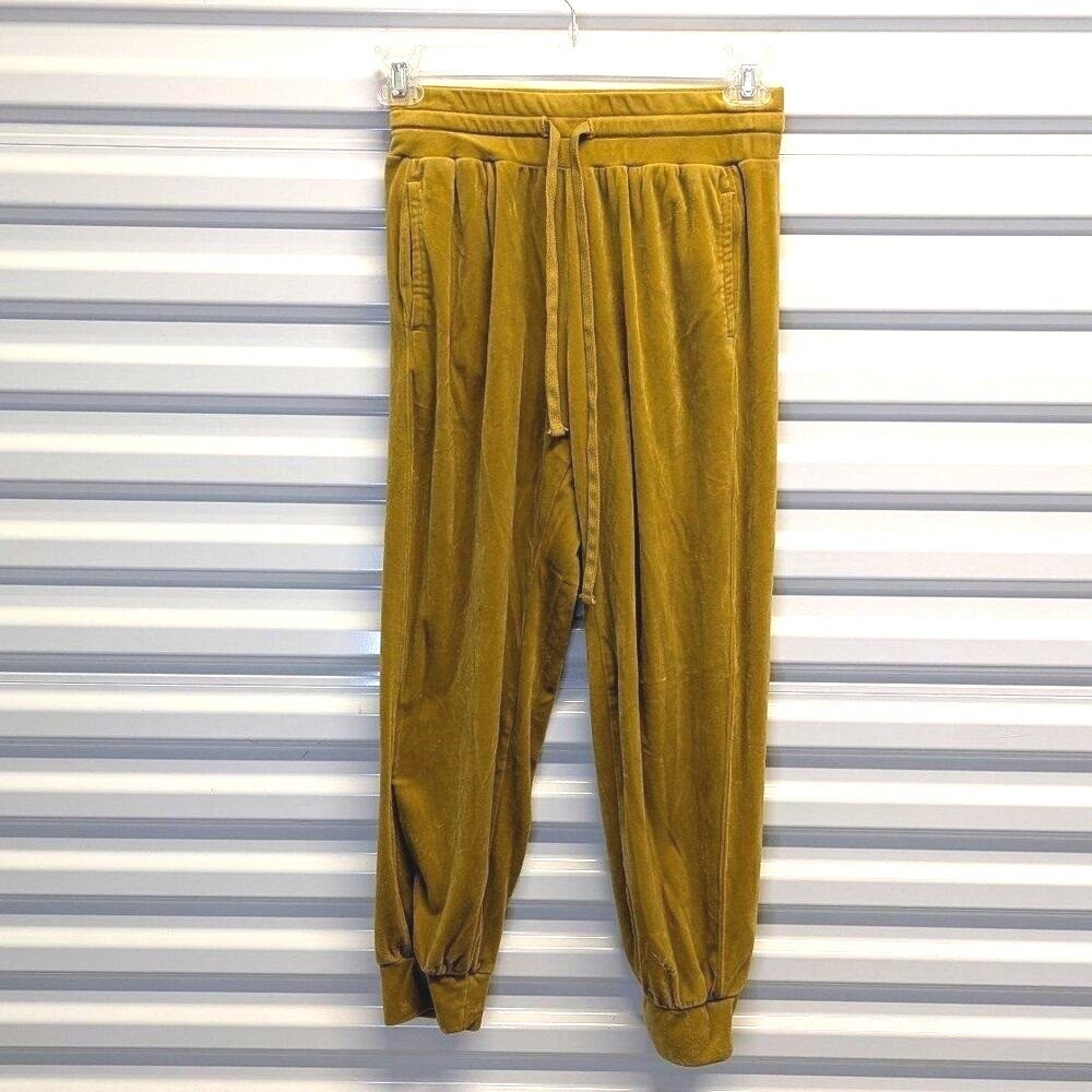 Luxe Loungewear Velvet Joggers Anthropologie Saturday Sunday Gold Small Pants